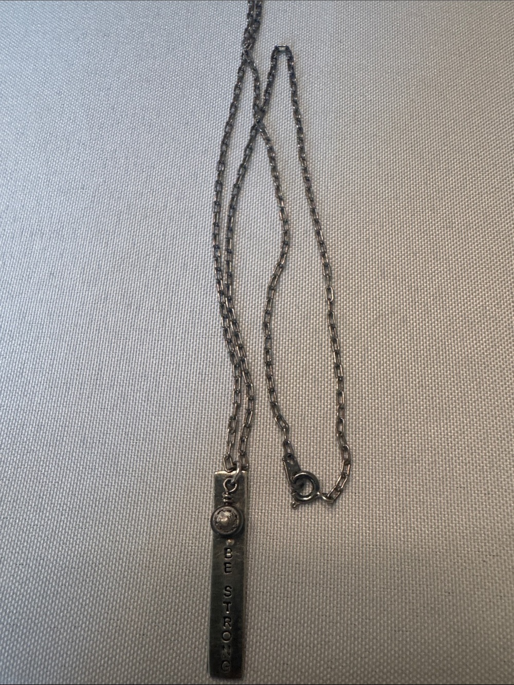 'Be Strong' Vertical Bar Necklace in Silver Tone